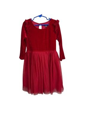 Zunie Red‎ Velvet Holiday Dress Girls 6X Long Sleeve Tulle Sparkle Party Dress